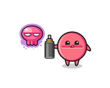 medicine tablet cartoon make a graffiti with a spray paint , cute design