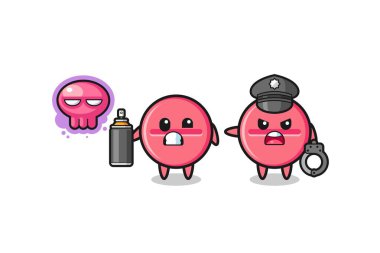 medicine tablet cartoon doing vandalism and caught by the police , cute design
