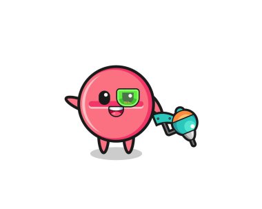 medicine tablet cartoon as future warrior mascot , cute design
