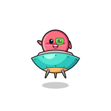 medicine tablet cartoon riding a future spaceship , cute design