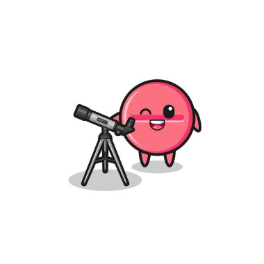 medicine tablet astronomer mascot with a modern telescope , cute design