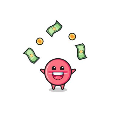 illustration of the medicine tablet catching money falling from the sky , cute design