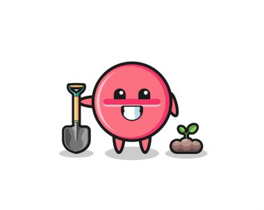 cute medicine tablet cartoon is planting a tree seed , cute design