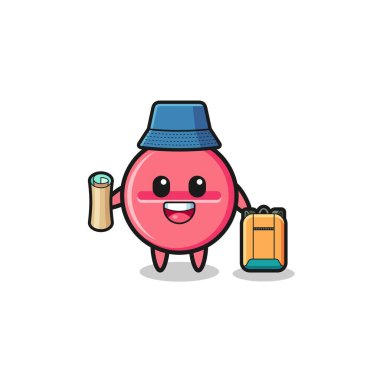 medicine tablet mascot character as hiker , cute design