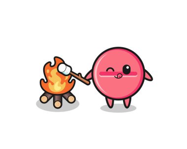medicine tablet character is burning marshmallow , cute design