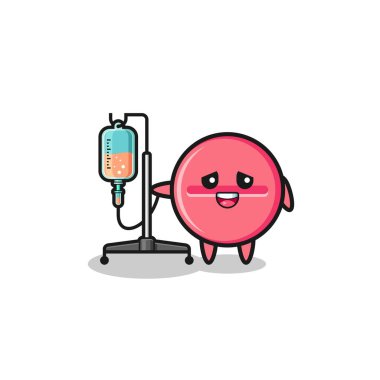 cute medicine tablet character standing with infusion pole , cute design