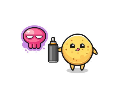potato chip cartoon make a graffiti with a spray paint , cute design