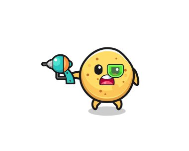 cute potato chip holding a future gun , cute design