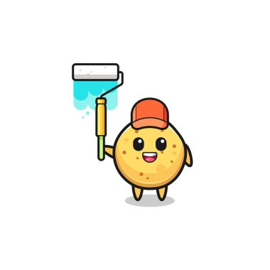 the potato chip painter mascot with a paint roller , cute design