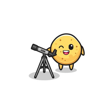 potato chip astronomer mascot with a modern telescope , cute design