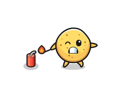 potato chip mascot illustration playing firecracker , cute design