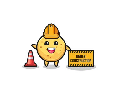 illustration of potato chip with under construction banner , cute design