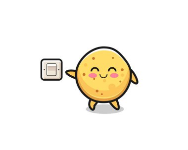 cartoon potato chip is turning off light , cute design