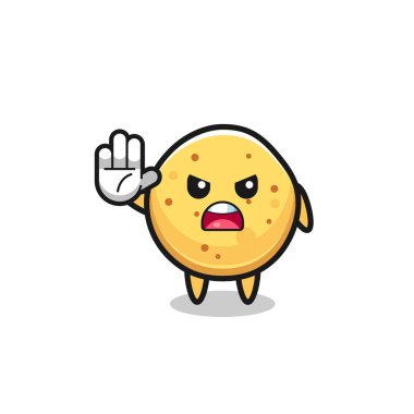 potato chip character doing stop gesture , cute design