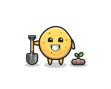 cute potato chip cartoon is planting a tree seed , cute design