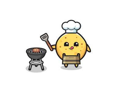 potato chip barbeque chef with a grill , cute design