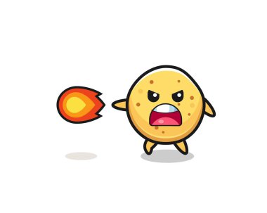 cute potato chip mascot is shooting fire power , cute design