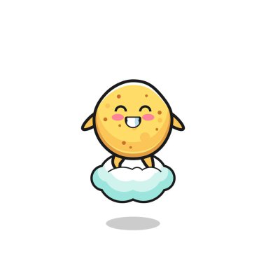 cute potato chip illustration riding a floating cloud , cute design