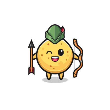 potato chip cartoon as medieval archer mascot , cute design