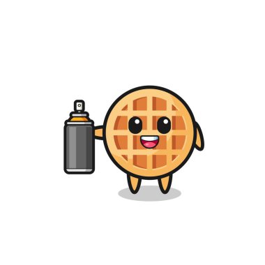 the cute circle waffle as a graffiti bomber , cute design