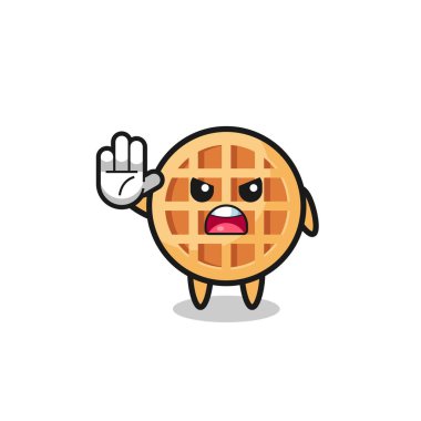 circle waffle character doing stop gesture , cute design