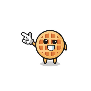 circle waffle mascot pointing top left , cute design