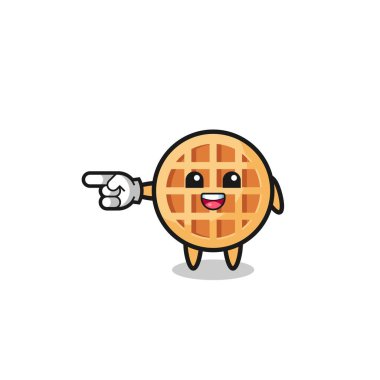circle waffle cartoon with pointing left gesture , cute design