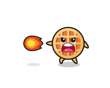 cute circle waffle mascot is shooting fire power , cute design
