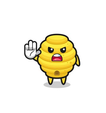bee hive character doing stop gesture , cute design