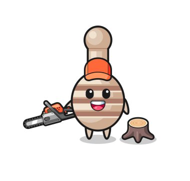 honey dipper lumberjack character holding a chainsaw , cute design