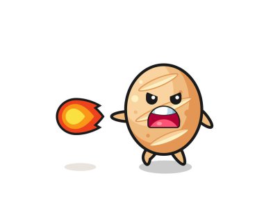 cute french bread mascot is shooting fire power , cute design