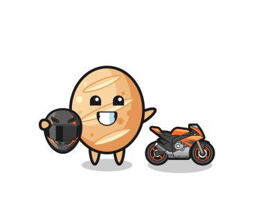 cute french bread cartoon as a motorcycle racer , cute design