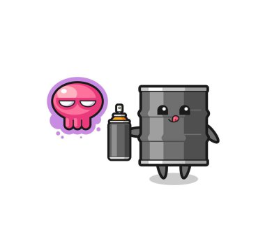 oil drum cartoon make a graffiti with a spray paint , cute design