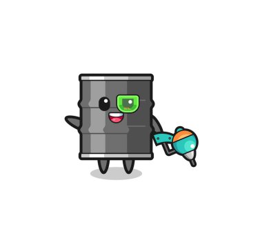 oil drum cartoon as future warrior mascot , cute design