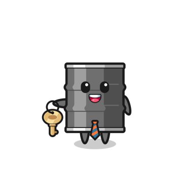cute oil drum as a real estate agent mascot , cute design