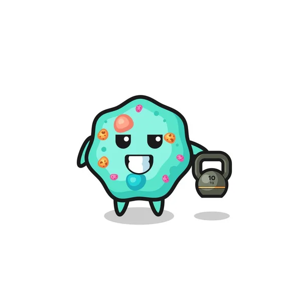 Amoeba Mascot Lifting Kettlebell Gym Cute Design — Image vectorielle