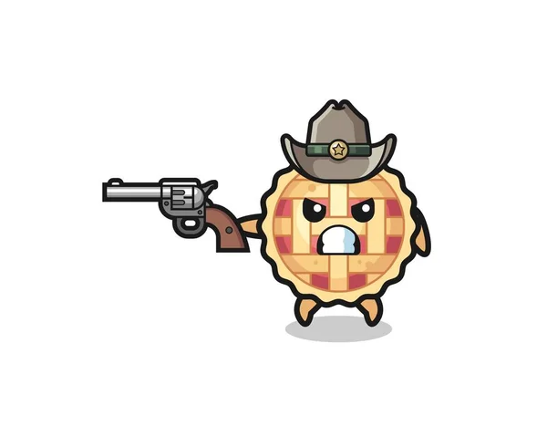 Apple Pie Cowboy Shooting Gun Cute Design —  Vetores de Stock