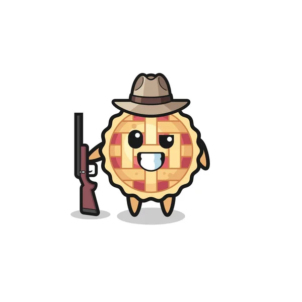 Mascotte Chasseur Tarte Aux Pommes Tenant Pistolet Design Mignon — Image vectorielle