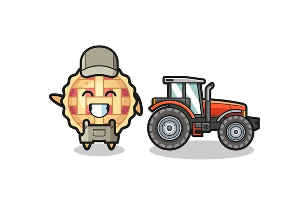 Apple Pie Farmer Mascot Standing Tractor Cute Design — Wektor stockowy