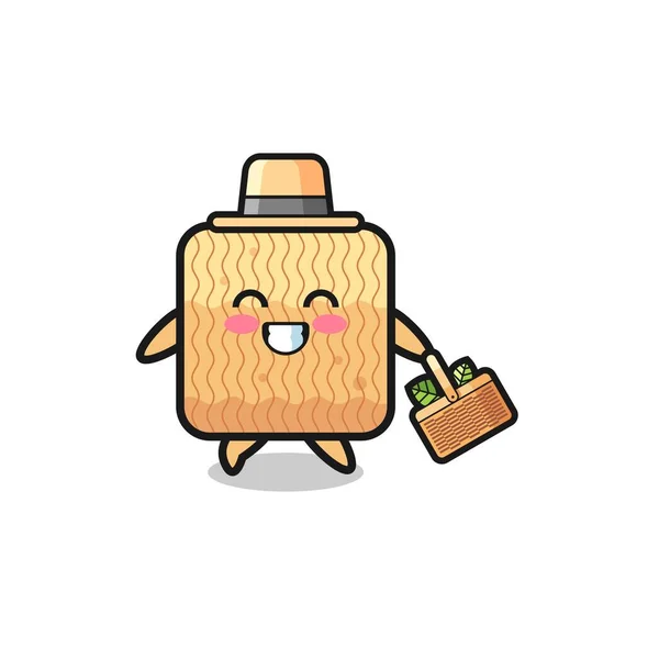 Raw Instant Noodle Herbalist Character Searching Herbal Cute Design — стоковый вектор