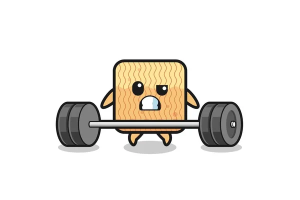 Cartoon Raw Instant Noodle Lifting Barbell Cute Design — Wektor stockowy