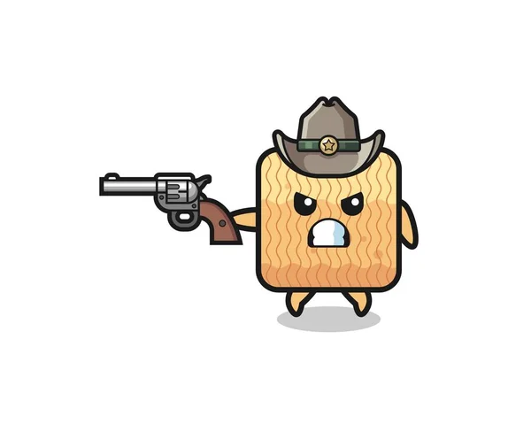 Raw Instant Noodle Cowboy Shooting Gun Cute Design — Stockvektor