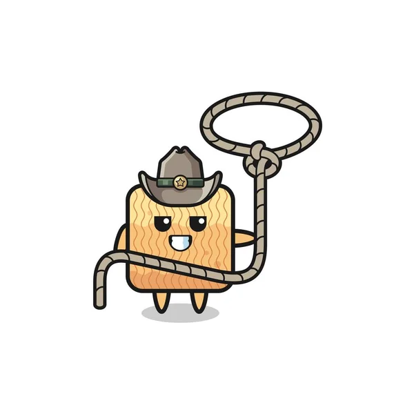 Raw Instant Noodle Cowboy Lasso Rope Cute Design — Stockvector