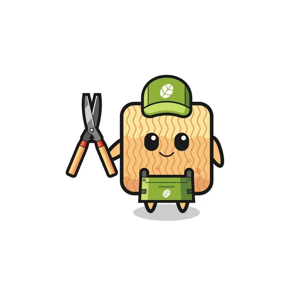 Cute Raw Instant Noodle Gardener Mascot Cute Design — 스톡 벡터