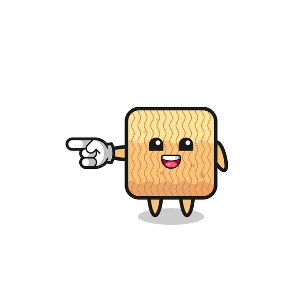 Raw Instant Noodle Cartoon Pointing Left Gesture Cute Design — Vector de stock