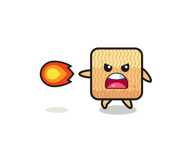 Cute Raw Instant Noodle Mascot Shooting Fire Power Cute Design — 图库矢量图片
