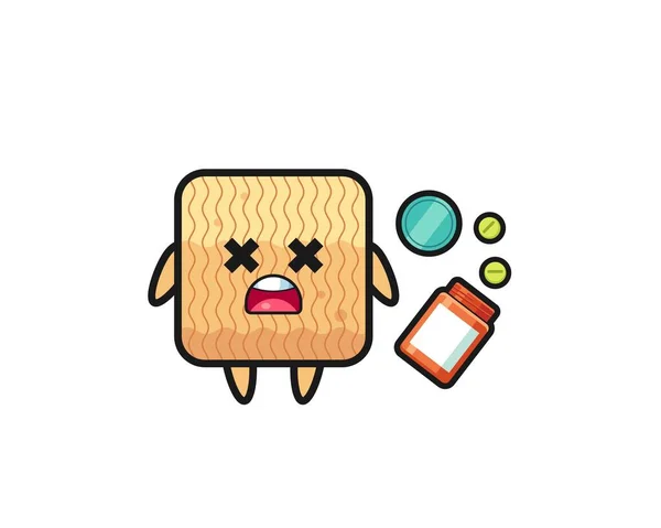 Illustration Overdose Raw Instant Noodle Character Cute Design —  Vetores de Stock