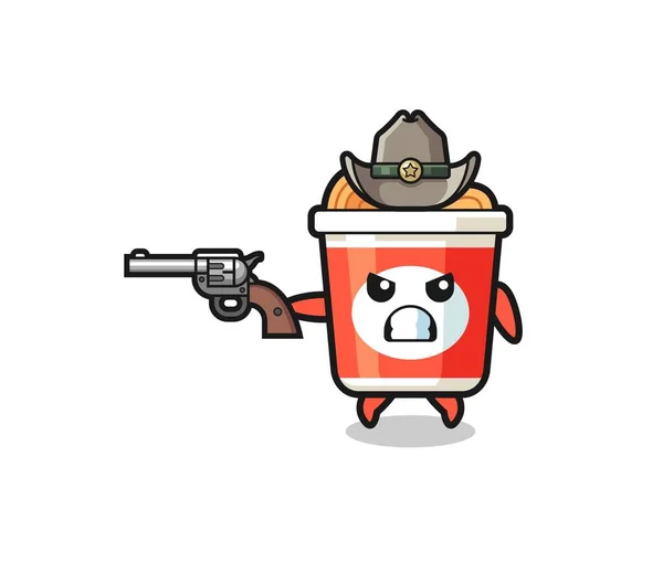 Instant Noodle Cowboy Shooting Gun Cute Design —  Vetores de Stock