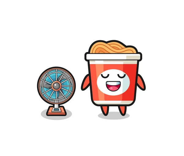 Cute Instant Noodle Standing Front Fan Cute Design — ストックベクタ