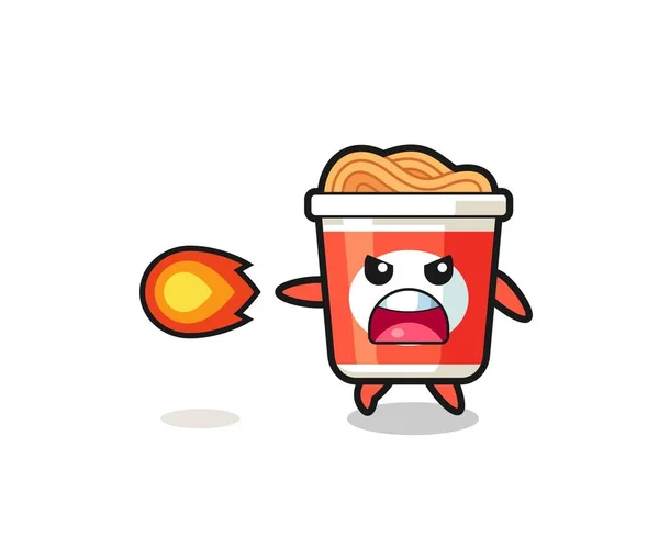 Cute Instant Noodle Mascot Shooting Fire Power Cute Design — 图库矢量图片